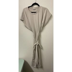 Zara Womens Waist Tie Short Sleeve Midi Dress Beige Sz Large​